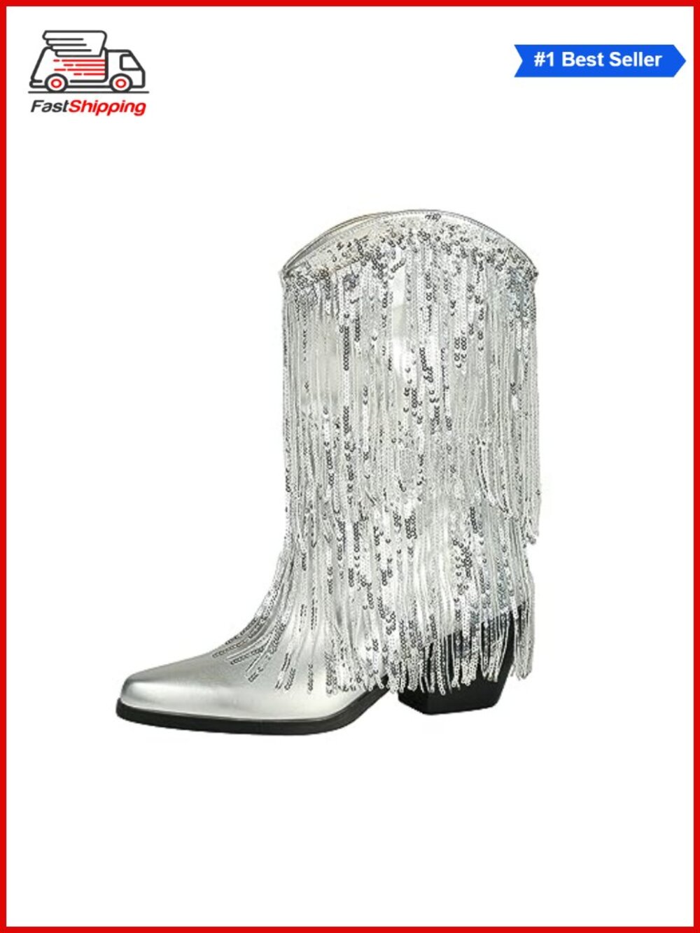 ✨Faux Leather Pointed Toe Western Ankle Booties with Tassels & Sequins